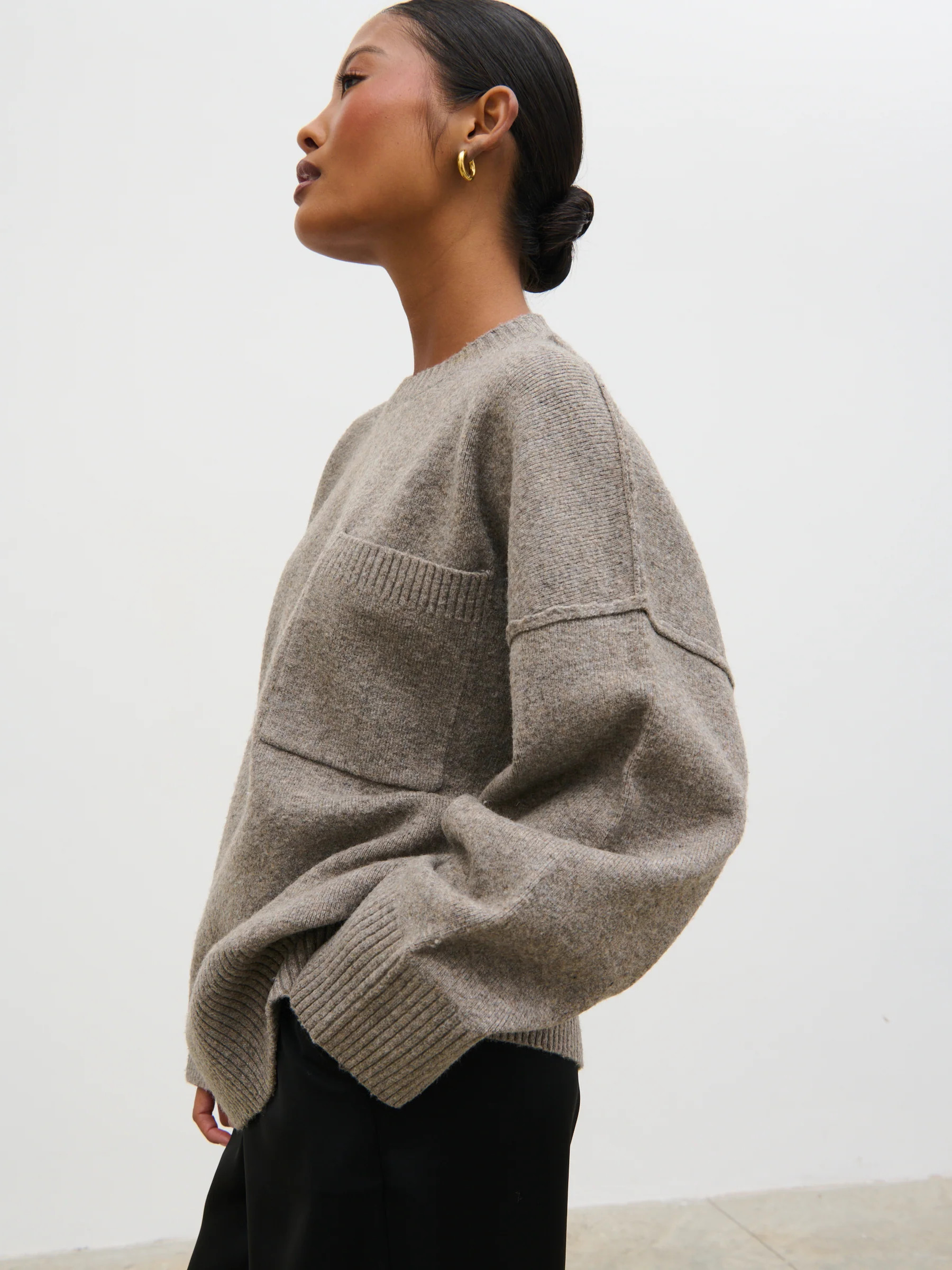 Bronte Pocket Knit Jumper - Greige | Pretty Lavish (UK)