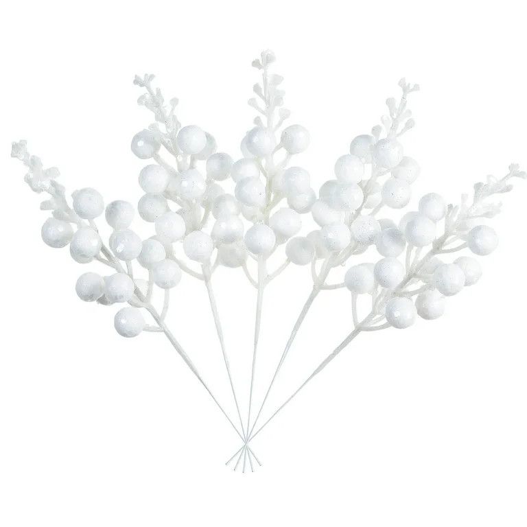 Gomaty 20 Pack White Christmas Red Berry Stems Artificial Pine Picks, 8 Inch Artificial Pine Pick... | Walmart (US)