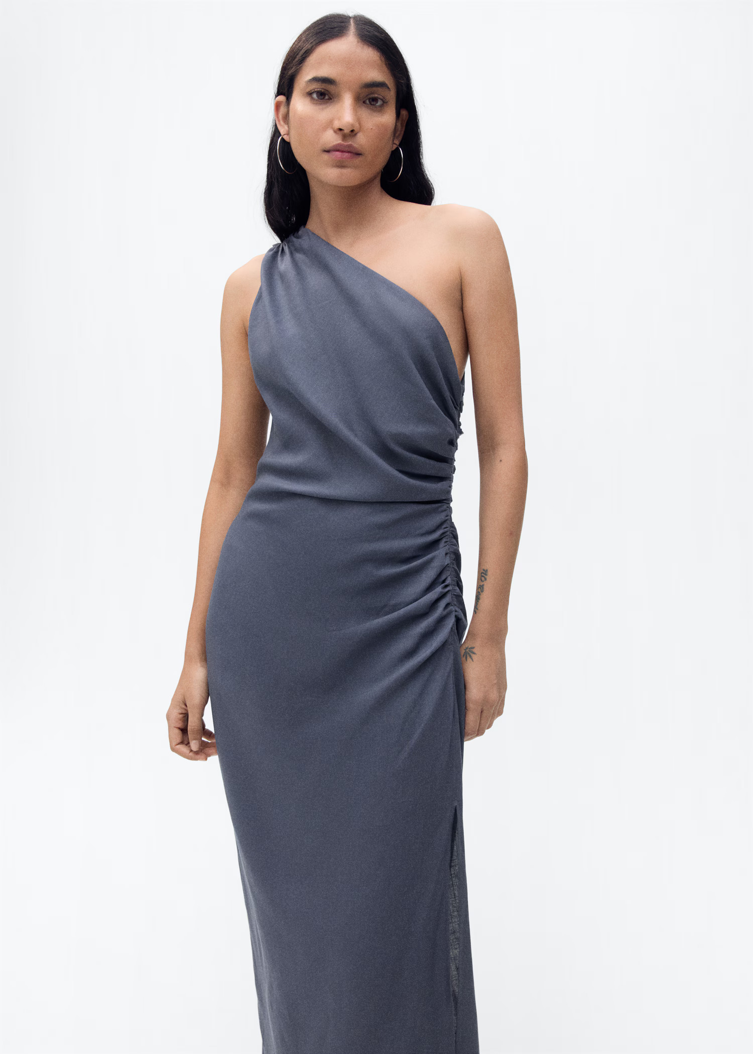 Asymmetrical dress with gathered details - Women | MANGO USA | Mango (US/MX/AU)
