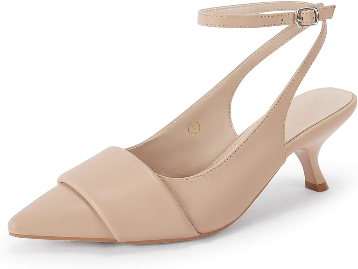 Coutgo Womens Slingback Kitten Heels Closed Pointed Toe Dress Shoes Ankle Strap Elegant Wedding O... | Amazon (US)