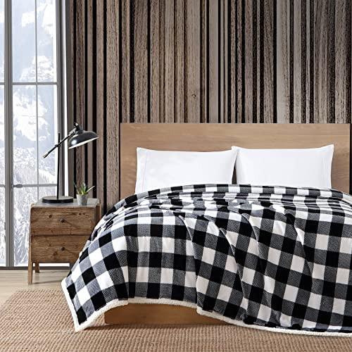 Eddie Bauer - Queen Size Blanket, Ultra-Soft Plush Bed Blanket with Faux Shearling Reverse, Throw Blanket for Couch & Bed (Cabin Plaid Black Check) | Amazon (US)