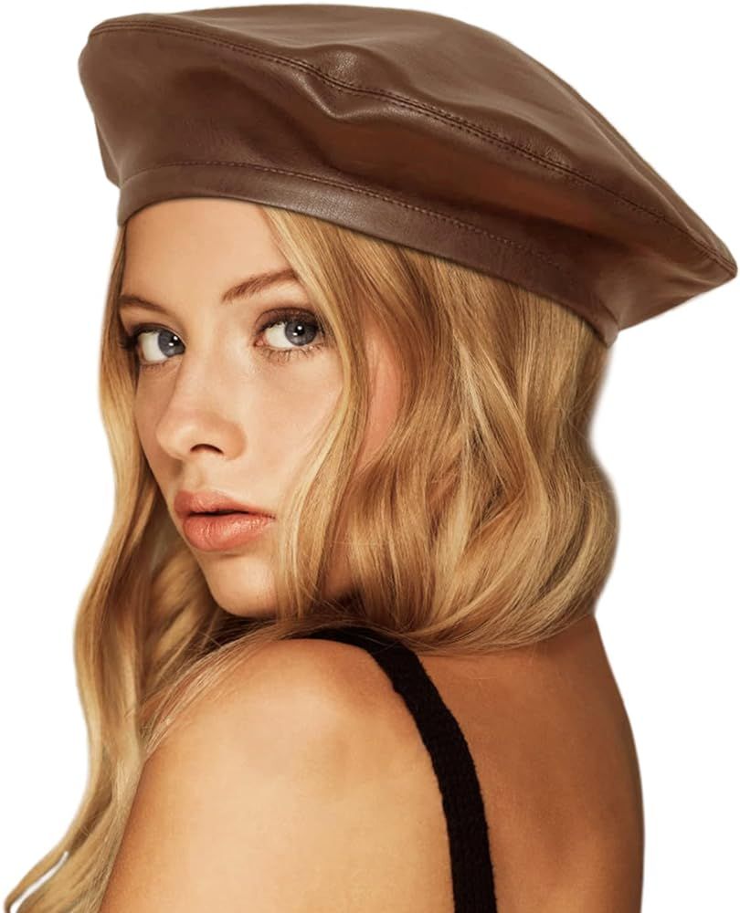 Wheebo PU Leather Berets for Women French Beret Hats Artist Painter Hat Classic Solid Style | Amazon (US)