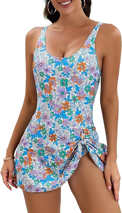 Eomenie One Piece Swimdress Swimsuits for Women Tummy Control Swim Dresses Skirt Bathing Suit | Amazon (US)