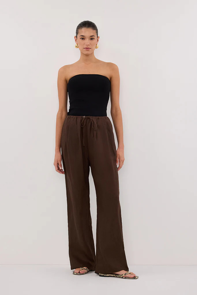CARLA BITTER CHOC DRAWSTRING LINEN PANT | DISSH