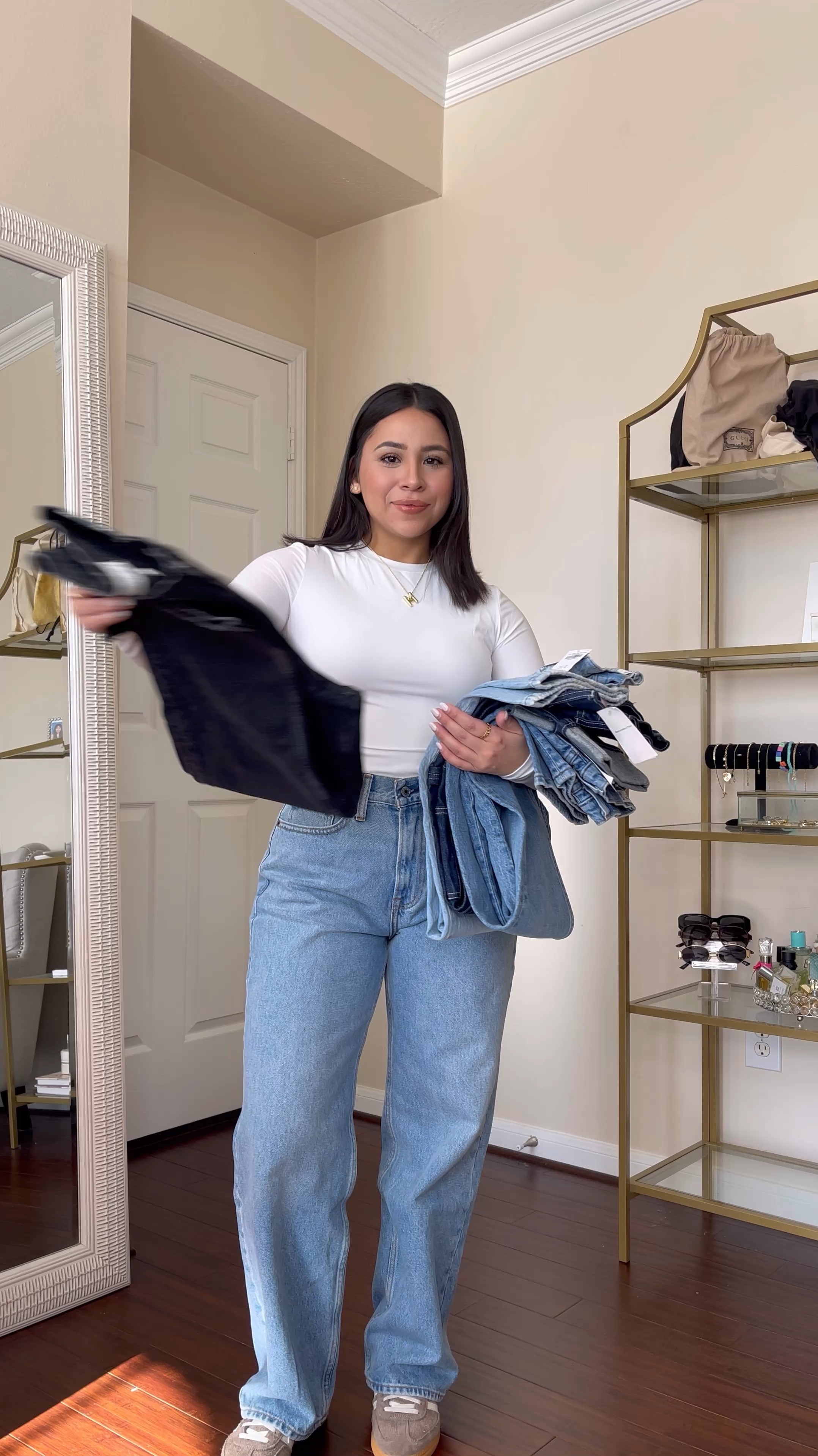 Abercrombie jeans 20-50% off sitewide,  no code needed 
Pairs 1-4: 26 short 
Pair 5: 26 short 
White seamless long sleeve top: small 
Adidas handball spezial sneakers: 4.5 men 
Gold bubble letter necklace 

Curve love jeans • petite friendly jeans • favorite denim • curvy body type • short girl jeans 

#LTKFindsUnder100 #LTKSaleAlert #LTKStyleTip