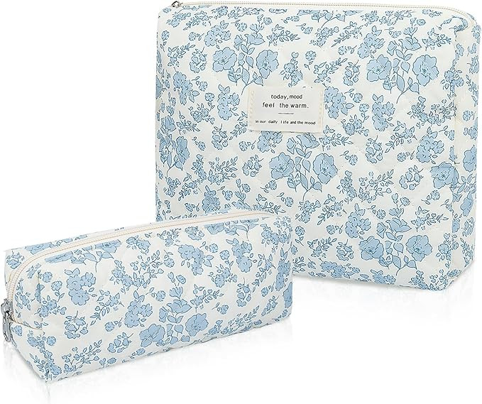 2PC Makeup Bag Set, Cute Cosmetic Bag for Women Girls, Floral Coquette Aesthetic Toiletry Bag, Tr... | Amazon (US)