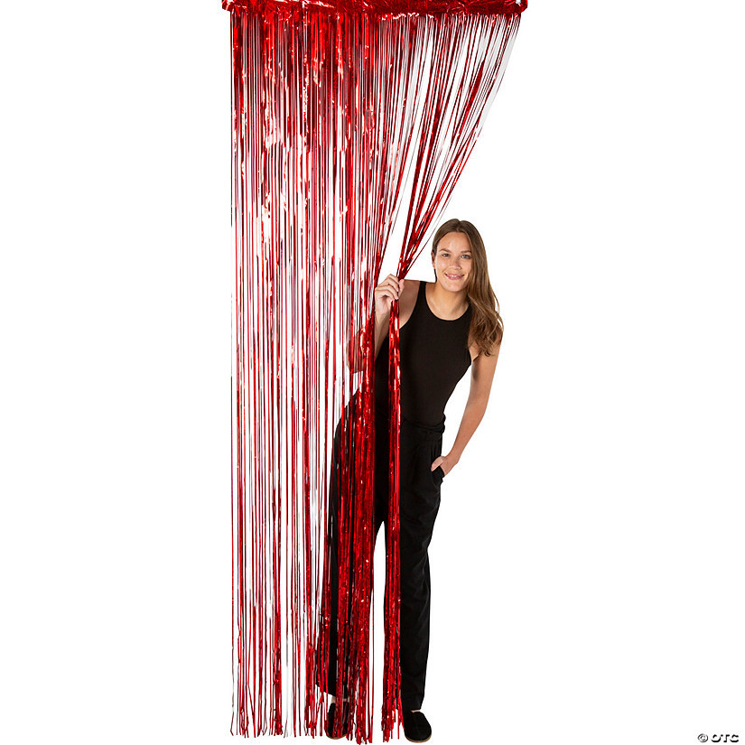 3 ft. x 8 ft. Red Sparkling Metallic Plastic Foil Fringe Curtain | Oriental Trading Company