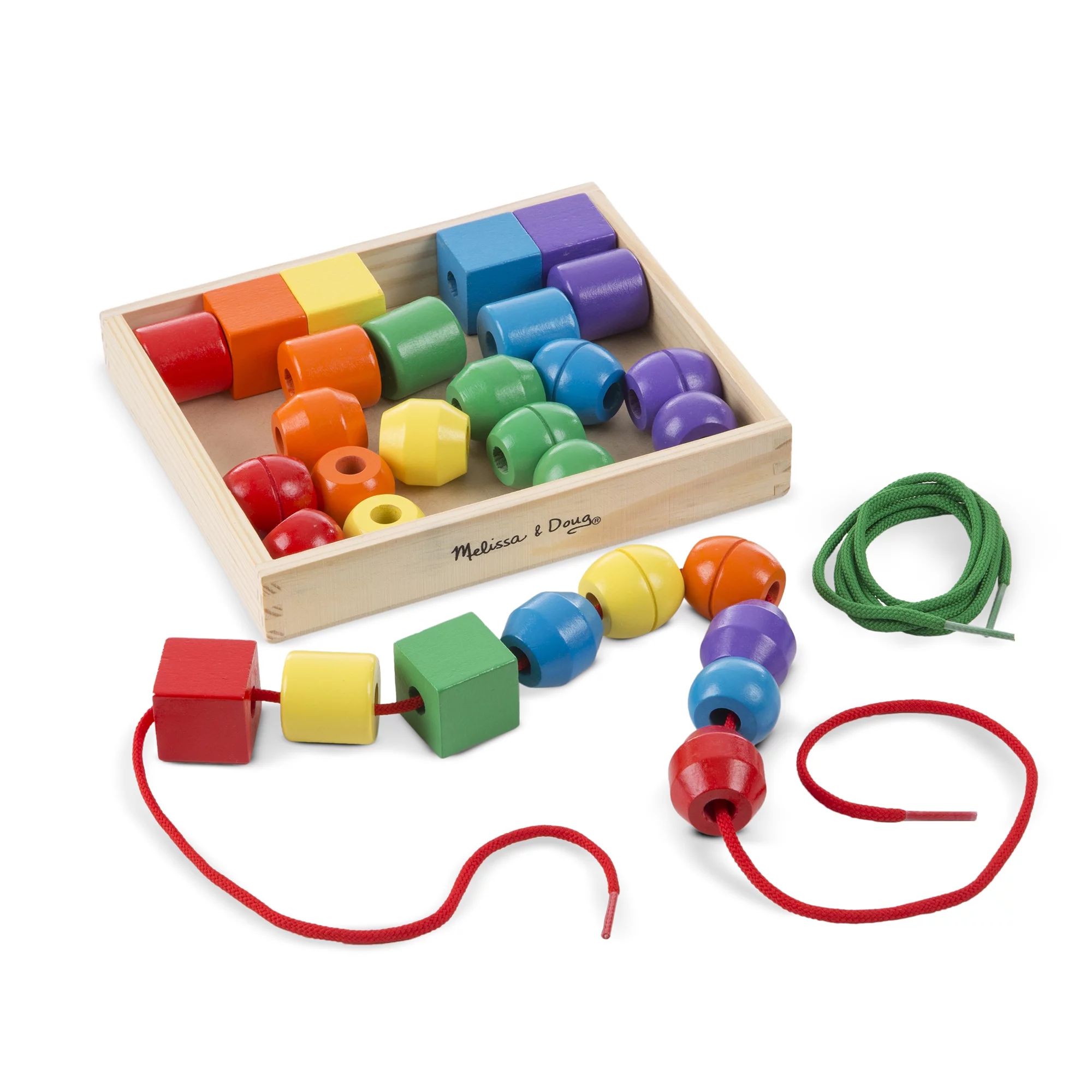 Melissa & Doug Primary Lacing Beads - Educational Toy With 8 Wooden Beads and 2 Laces | Walmart (US)