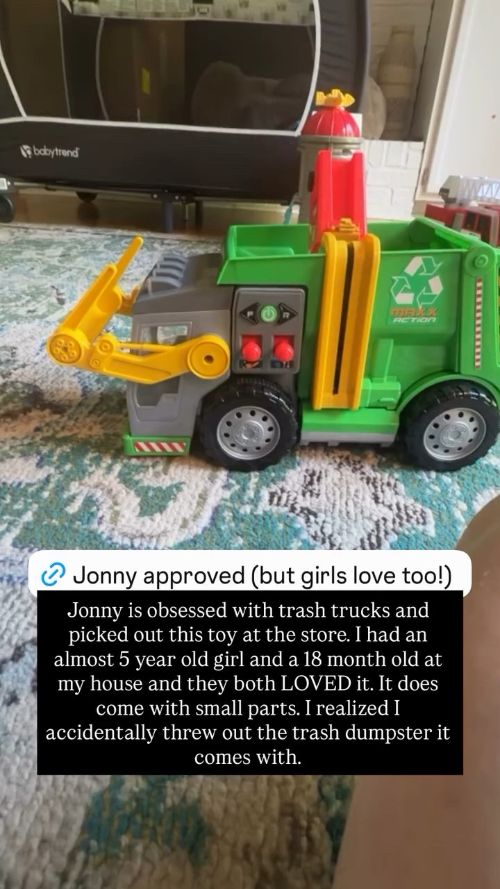 Re-posting this toy truck that our 18-month-old nephew Jonny LOVES. The trash can and dumpster parts of the truck can be attached to the lifting parts and actually lift and dump into the back of the truck. Sarah’s friends’ kids also loved it — a toy for all ages and genders. And as an adult, I’m probably way more entertained by it than I should be.

#LTKKids #LTKBaby #LTKmomlife