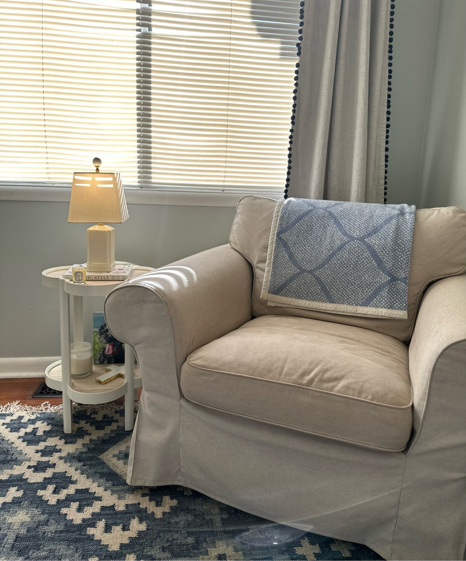 The corner chair in our home office is one of my favorite spots to sit and read or do computer work, and Winnie loves sitting here while I work. The scallop Serena and Lily side table is one of my favorite things in this room and I love that it’s what you see when you walk in the room! 

Office chair, chappy wrap, Annie sells, dash and Albert, Serena and lily side table, petite lamp, small lamp, throw blanket, office reading chair

#LTKfindsunder100 #LTKhome #LTKfindsunder50
