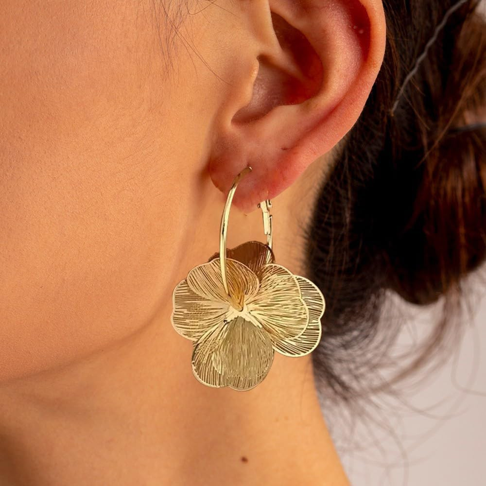 Dangle Flower Earrings for Women Statement Trendy Hoop Earring Floral Drop Earrings Jewelry | Amazon (US)