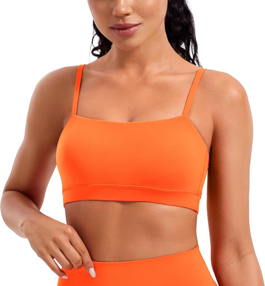 CRZ YOGA Butterluxe Womens Adjustable Spaghetti Thin Strap Sports Bra - Padded Wireless Square Ne... | Amazon (US)