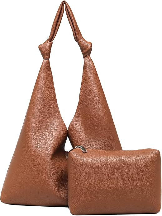 Vegan Leather Hobo Purses set, Slouchy Shoulder Bag Knotted Hobo Bags for Women with a small purs... | Amazon (US)