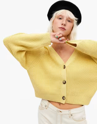 Monki Zeta organic cotton cardigan in yellow | ASOS (Global)