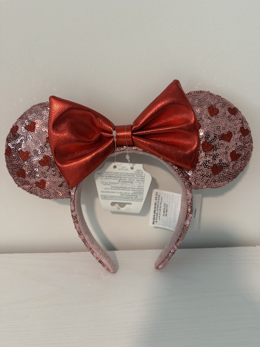 2025 Disney Parks Valentines Day Sequin Red Pink Hearts Minnie Ears Headband New | eBay US