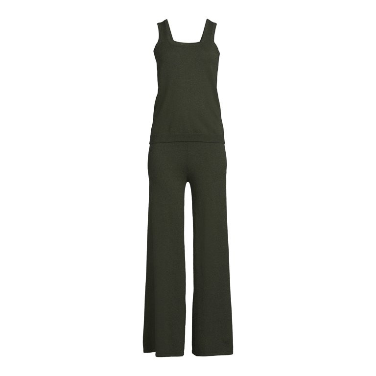 Time and Tru Women's Sweater Tank Top and Wide Leg Pants, 2-Piece Set - Walmart.com | Walmart (US)