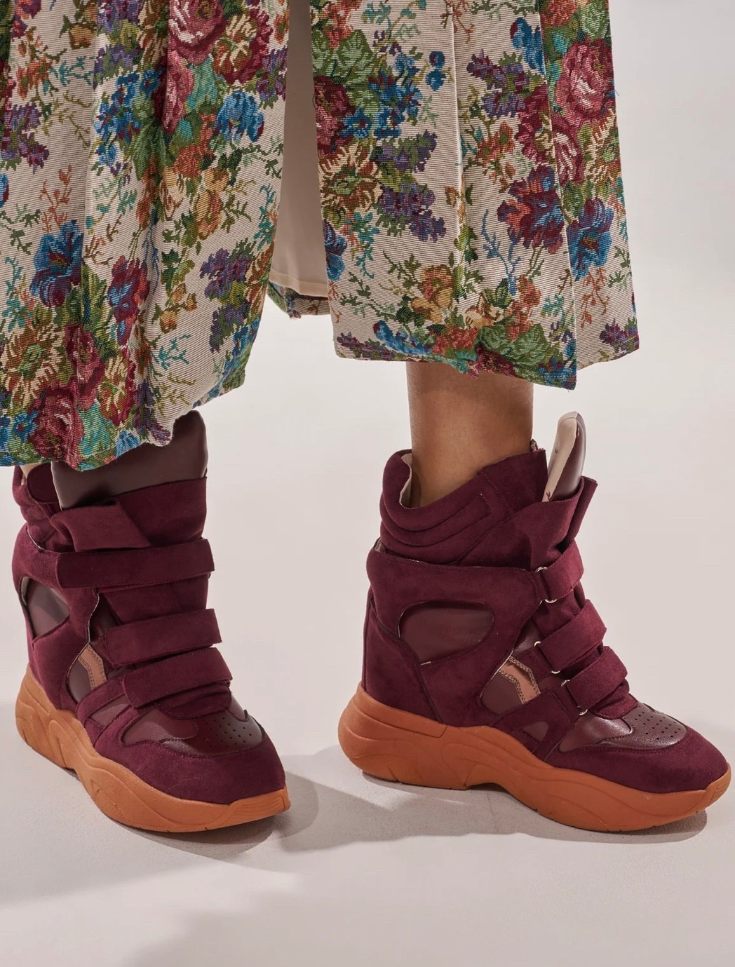 Burgundy sneaker boots with suede texture and chinky sold. Boho meets street for effortless statement style.

#LTKNYFW #LTKootd #LTKgrwm