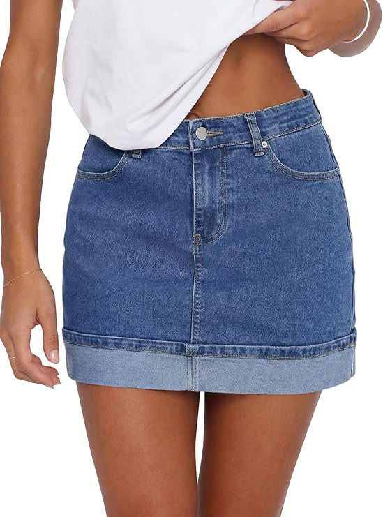 Tankaneo Womens High Waisted Mini Denim Skirt Summer Stretch Folded Hem Trendy Y2K Bodycon Jean S... | Amazon (US)