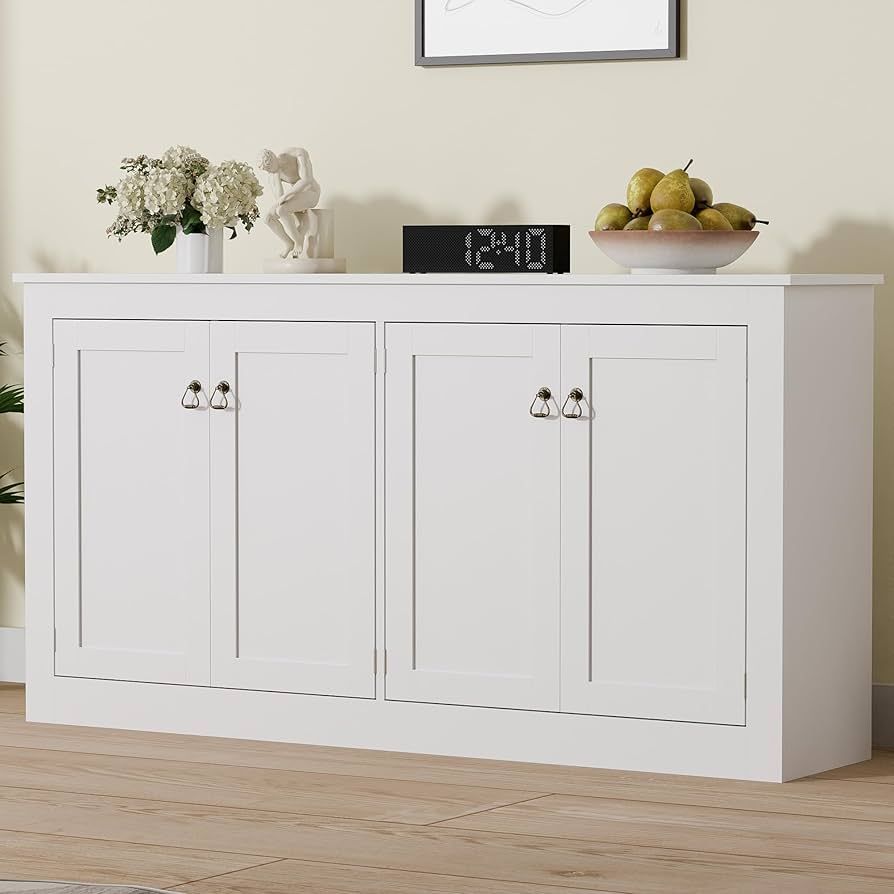 Cozy Castle Sideboard, Buffet Cabinet with Storage, Accent Cabinet with 4 Doors, Sideboard Buffet Storage Cabinet for Kitchen, Living Room, White | Amazon (US)