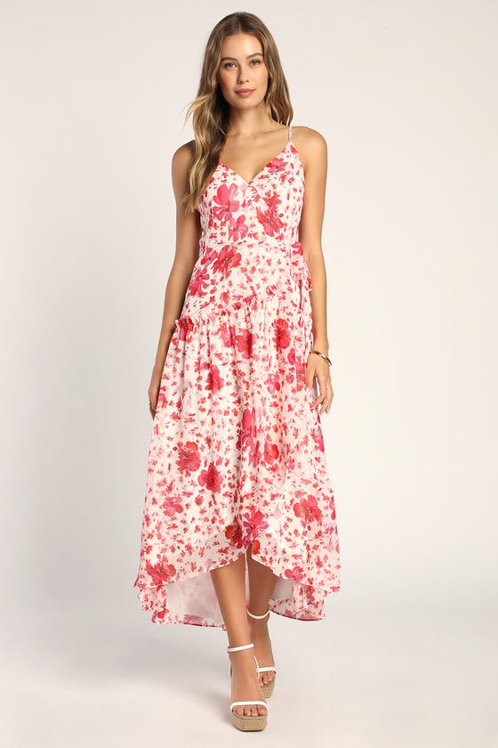Fete Fancy Cream Floral Print Metallic Ruffled Wrap Maxi Dress | Lulus (US)