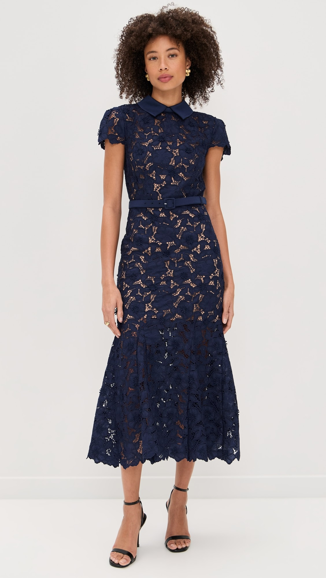 Navy Guipure Lace Midi Dress | Shopbop