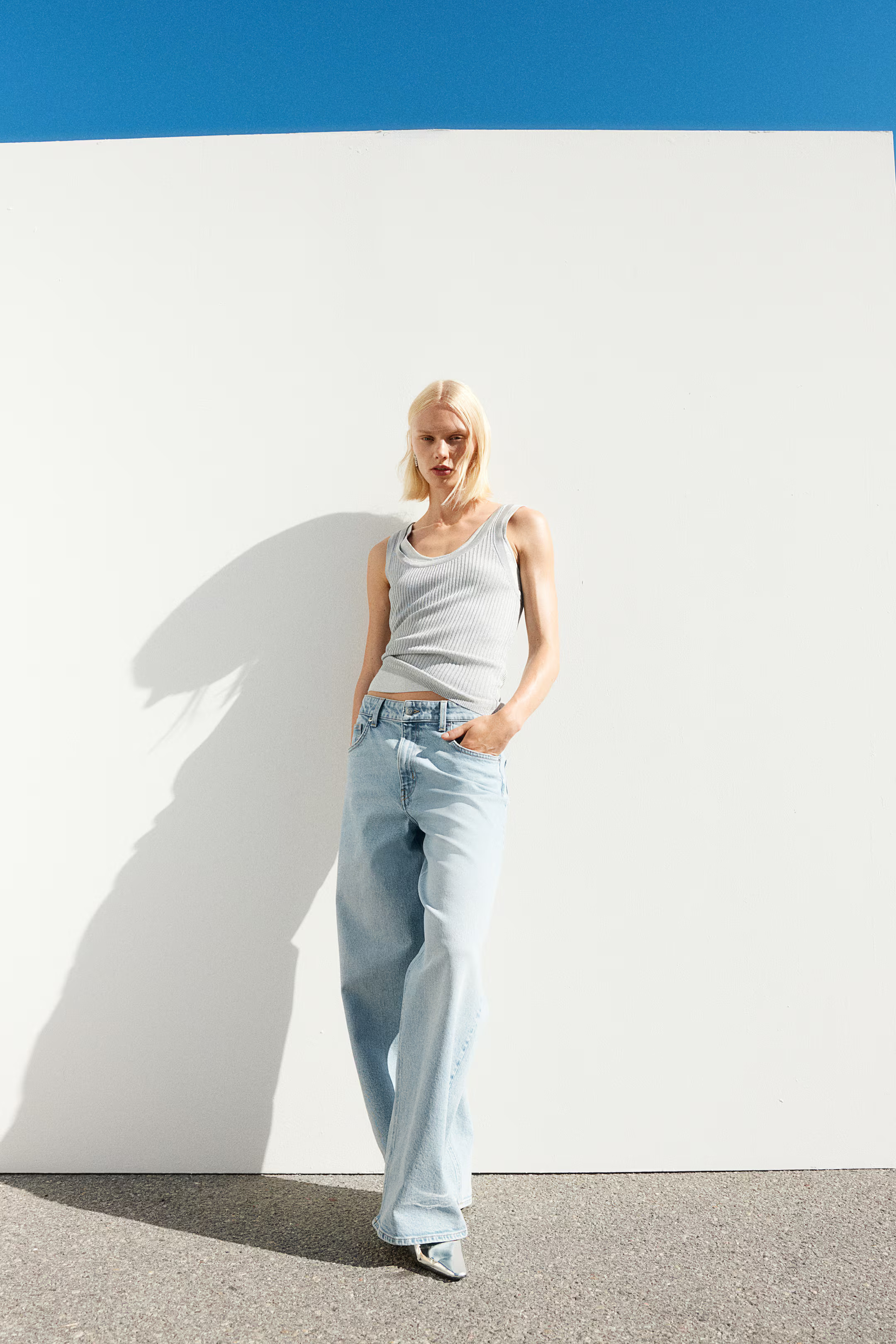 Wide jeans - Hoher Bund - 7/8-Länge - Helles Denimblau - Ladies | H&M DE | H&M (DE, AT, CH, NL, FI)