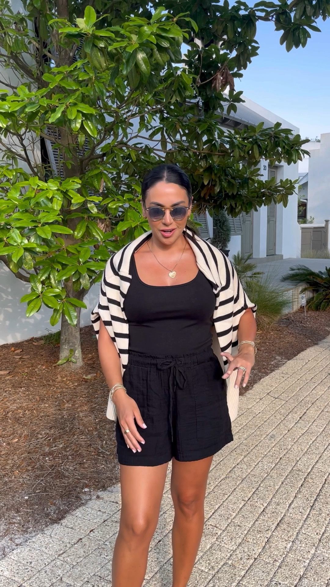 Full outfit 40% off use code FRIEND Black linen summer matching set outfit w designer inspired stripe sweater for less. 

Sized up for sweater to get an oversized fit 

#LTKsalealert #LTKunder50 #LTKstyletip