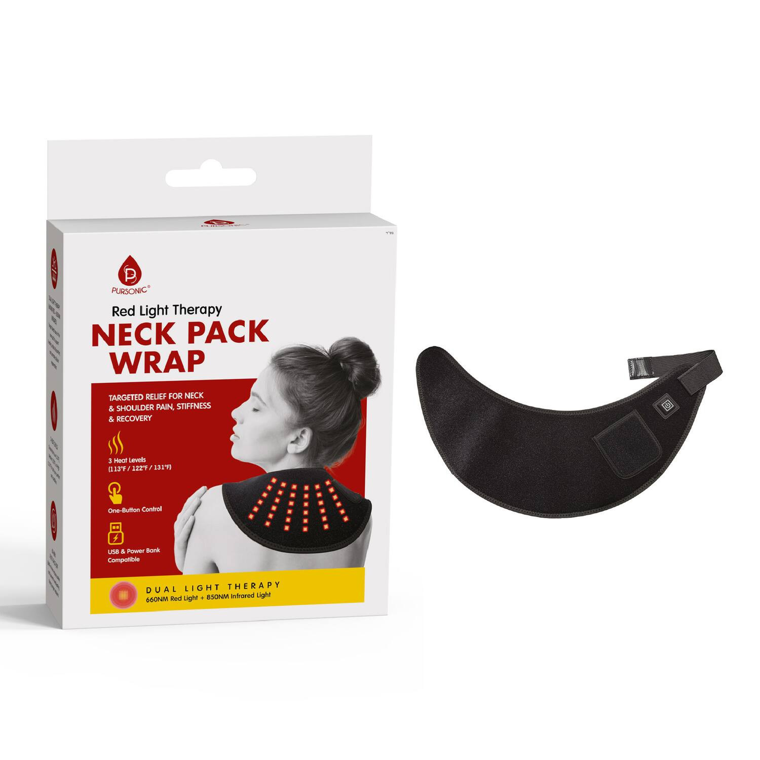 Pursonic - Red Light Therapy Neck Pack Wrap: Targeted Relief for Neck & Shoulders | Best Buy U.S.
