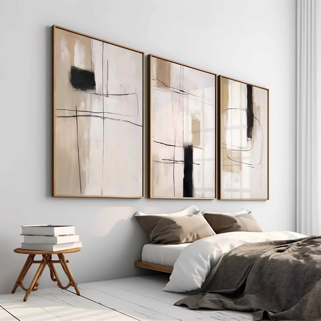 Modern Simple Minimal Gallery Wall Art Set of 3 Abstract Art Black and Beige Prints Minimalist Be... | Etsy (US)