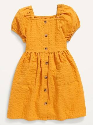 Seersucker Puff-Sleeve Button-Front Dress for Toddler Girls | Old Navy (US)