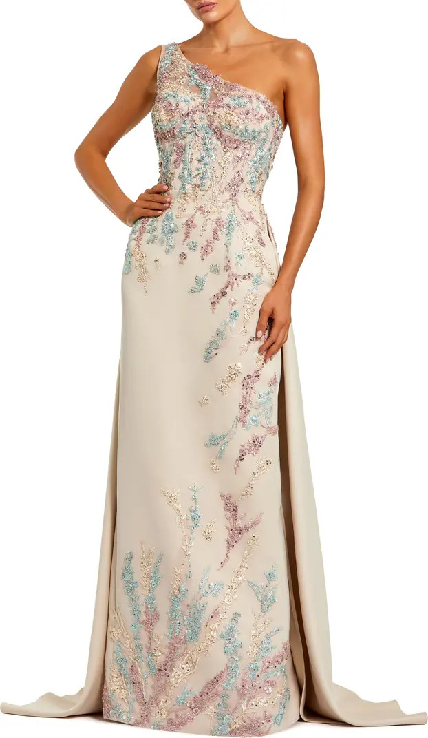 One Shoulder Embellished Satin Gown With Overskirt | Nordstrom