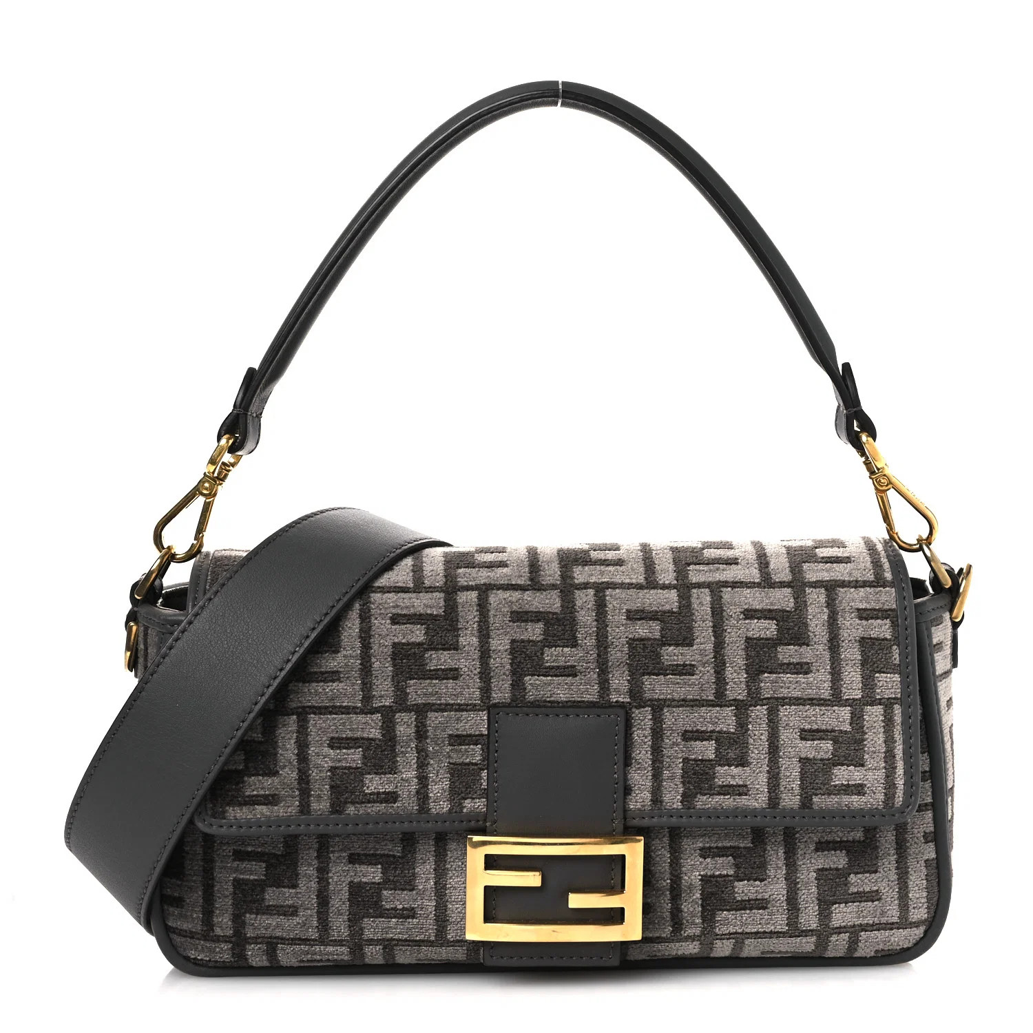 Fendi Chenille FF Embroidered Baguette Antracite Asfalto 1907227 | FASHIONPHILE (US)
