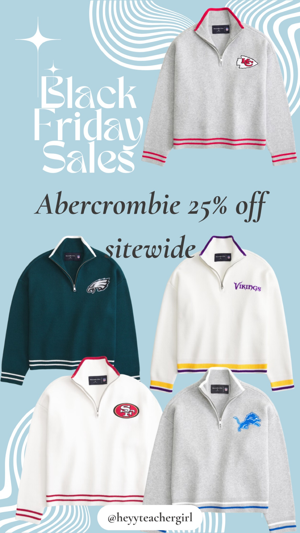 Abercrombie NFL collection 25% off site wide! These half zips are adorable! 

#LTKSaleAlert #LTKCyberWeek #LTKFindsUnder100