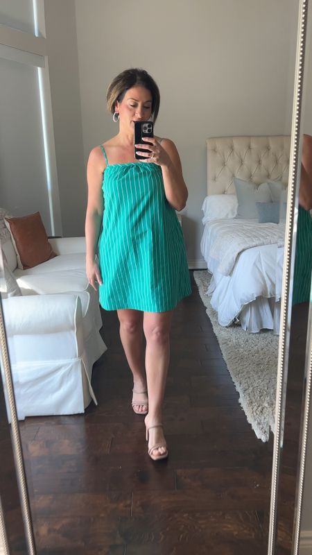 Heading out today to meet a friend for lunch and I wanted to wear something easy and not complicated. This striped green dress and nude strappy block heels fit the bill 

#LTKstyletip #LTKVideo #LTKover40