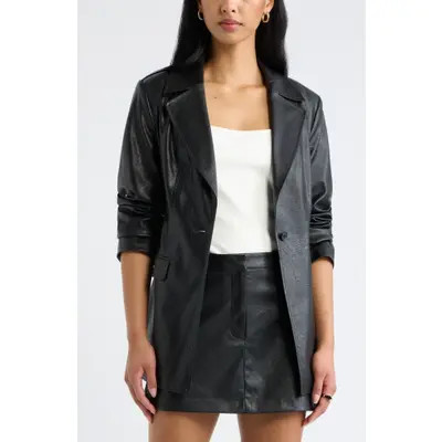 Open Edit Faux Leather Fitted Blazer in Black at Nordstrom, Size X-Large | Nordstrom