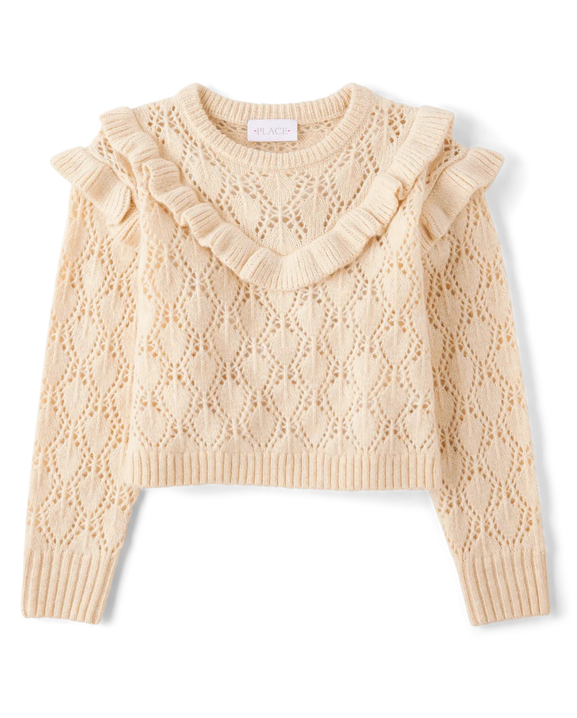 Girls Ruffle Pointelle Sweater - tan | The Children's Place
