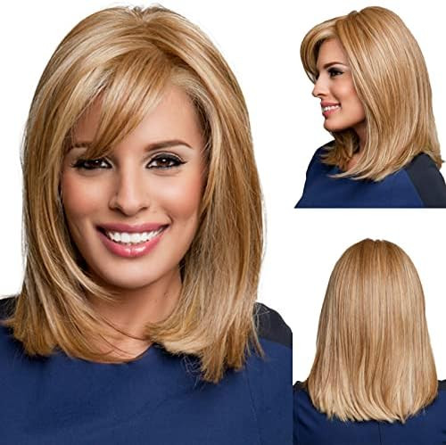 GNIMEGIL Wigs Strawberry Blonde Wig with Bangs Synthetic Hair Full Natural Wig Straight Medium Le... | Amazon (US)