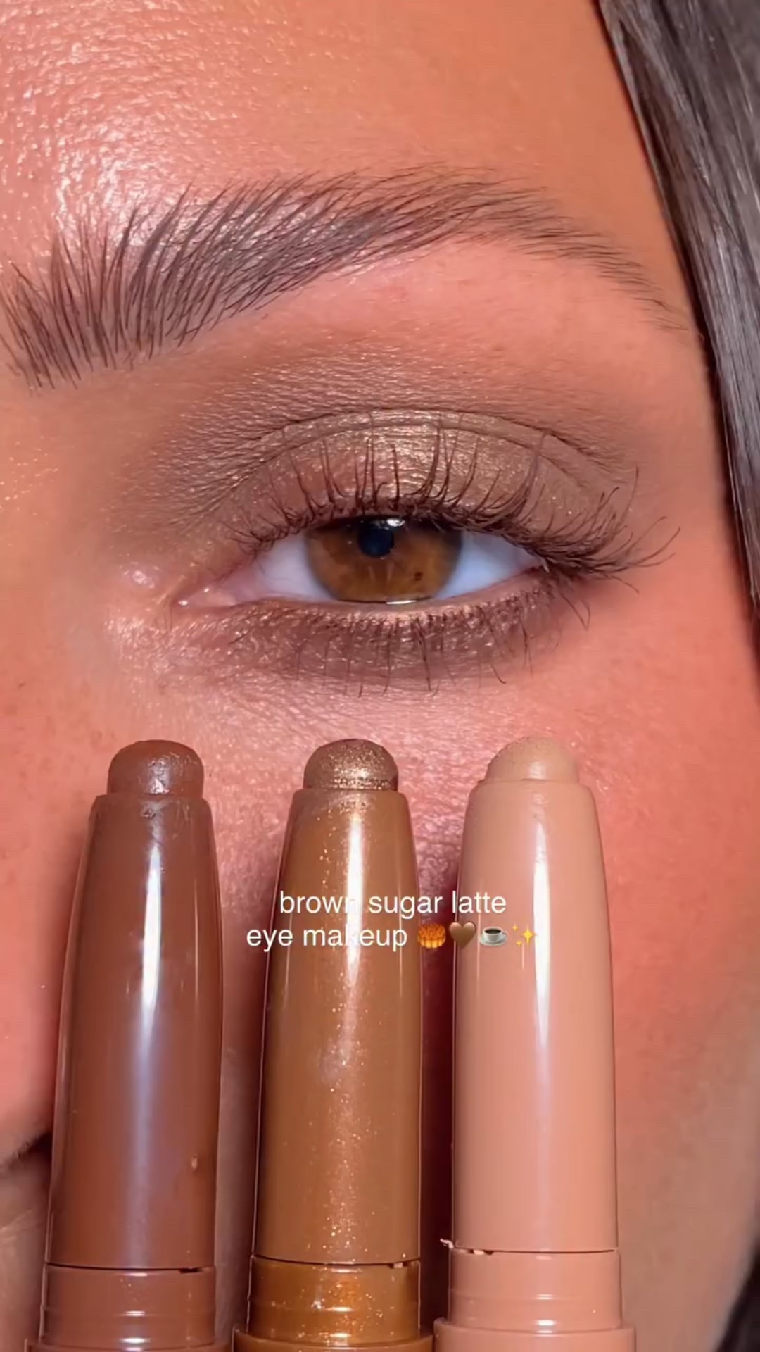 brown sugar latte eye makeup 🥮🤎☕️ another easy fall makeup look to add to your list to recreate 🍂 how creamy and gorg are these eyeshadow sticks?? 

If you struggle with blending/applying eyeshadow, I really recommend trying an eyeshadow stick. They’re so quick to apply, blend effortlessly, no powdery fallout to worry about, and I feel like the end result is always soft and chic ✨

Comment “shop” & I’ll send you the links! Or find them on my LTK and ShopMy 

Products:
@colourpopcosmetics 
• Shadow Stix shades Walnut Ave, Quokka, & Cocktail Party
• Crème Gel liner shade Overboard
• Brownie Points BFF Mascara