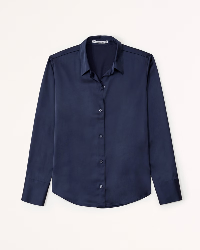 Women's Long-Sleeve Satin Button-Up Shirt | Women's Tops | Abercrombie.com | Abercrombie & Fitch (US)