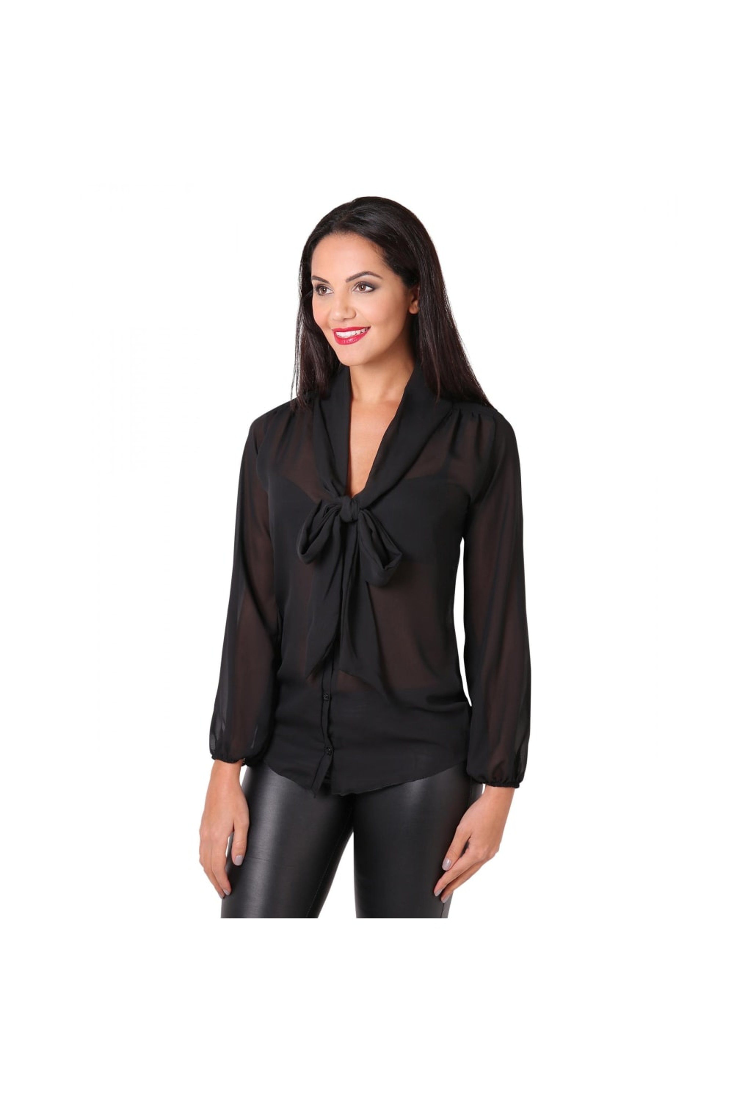 Krisp Womens/Ladies Long Pussy Bow Chiffon Blouse (Black) - 6 - Also in: 10, 16, 12, 8, 4, 14 | Verishop