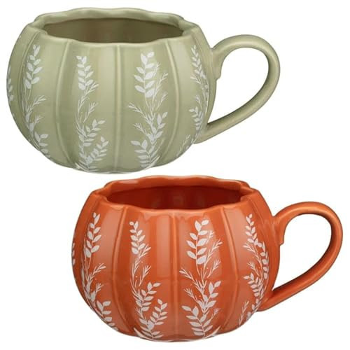 Swan Household Pumpkin Mug with Leaf Decal - Autumn Fall Decor, Halloween Mug, Orange & Green, Microwave Safe (Orange) | Amazon (UK)