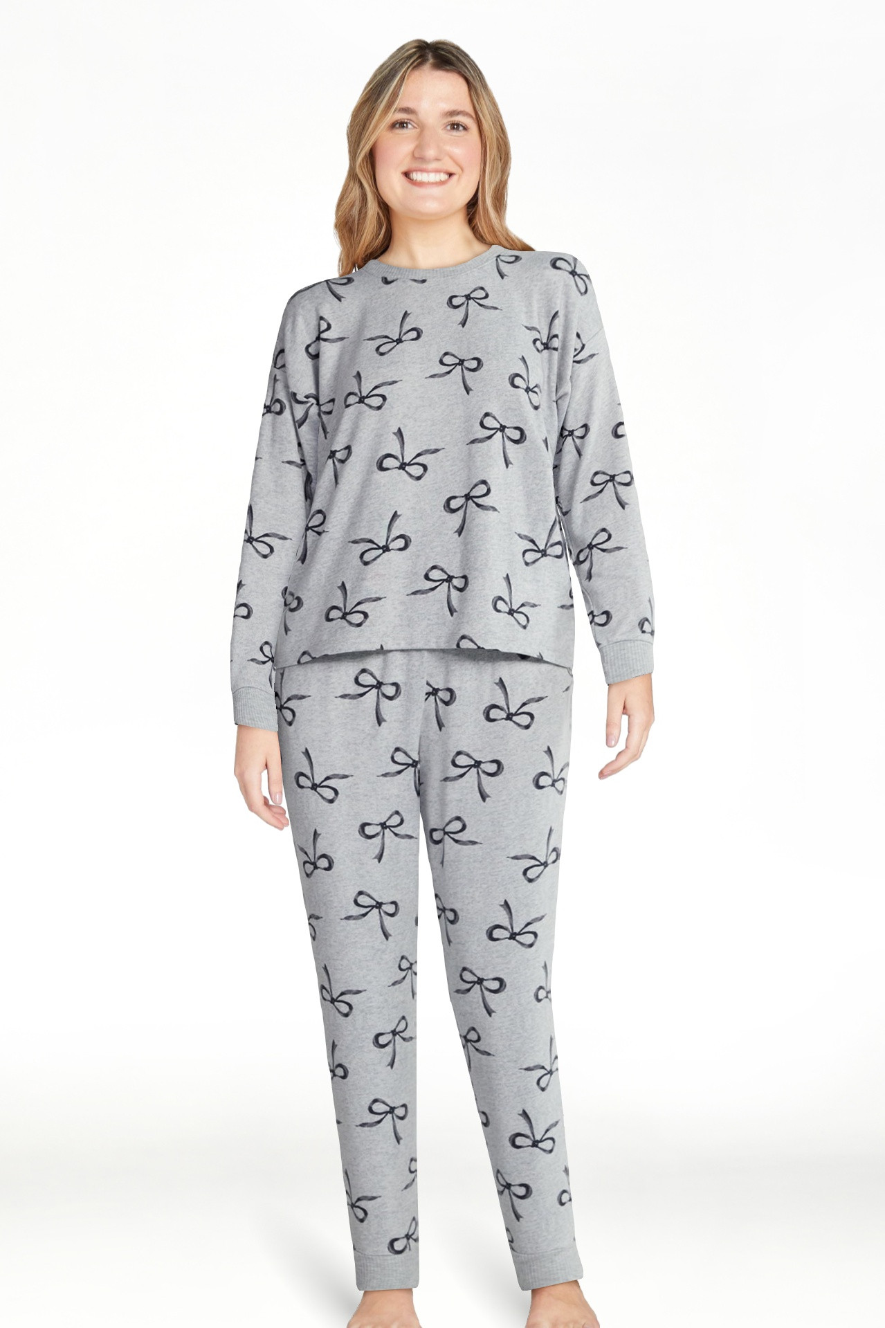 Joyspun Women's Cozy Lounge Collection Hacci Knit Long Sleeve Top and Joggers Pajama Set, Sizes X... | Walmart (US)
