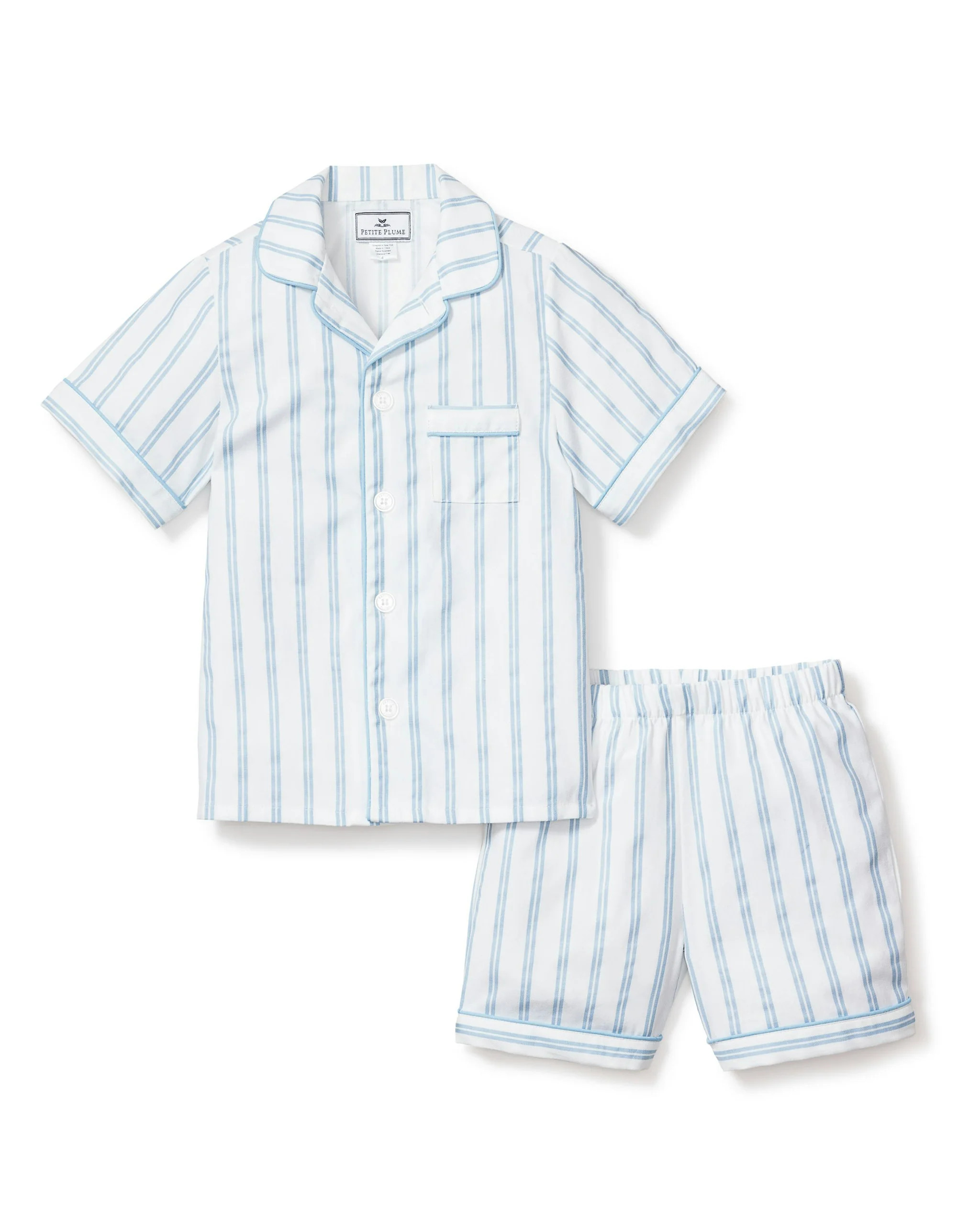 Kid's Twill Short Set in Periwinkle and White Stripe | Petite Plume