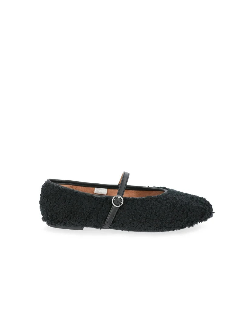 No Boundaries Women's Faux Shearling Mary Jane Flats | Walmart (US)