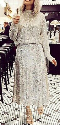 H&M Light Gold Silver Sequin Skirt &Top L/XL Size UK 22 EU 50 Champagne Co-Ord | eBay UK