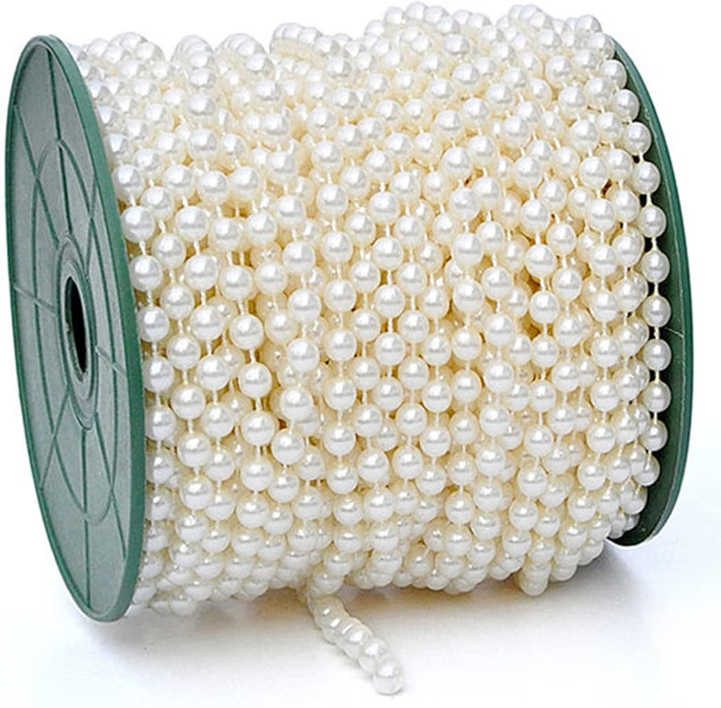 82Feet/25Meter Length Christmas Bead Garland Faux Pearl Beads Chain Christmas Tree Garland Chain Decorations for Xmas Tree Holiday Wedding DIY Decoration Supplies (Ivory) | Amazon (US)