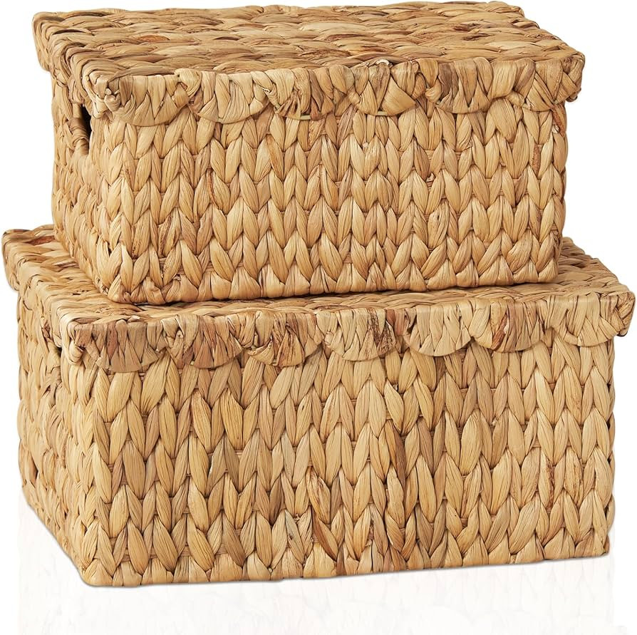 FairyHaus Wicker Basket with Lid, Scalloped Wicker Storage Basket with Removable Tray Lid, Handwo... | Amazon (US)