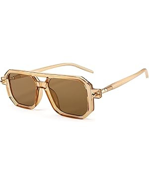 BUTABY Retro Square 70s Flat Aviator Sunglasses Women Men Vintage Trendy Plastic Frame Sun Glasse... | Amazon (US)