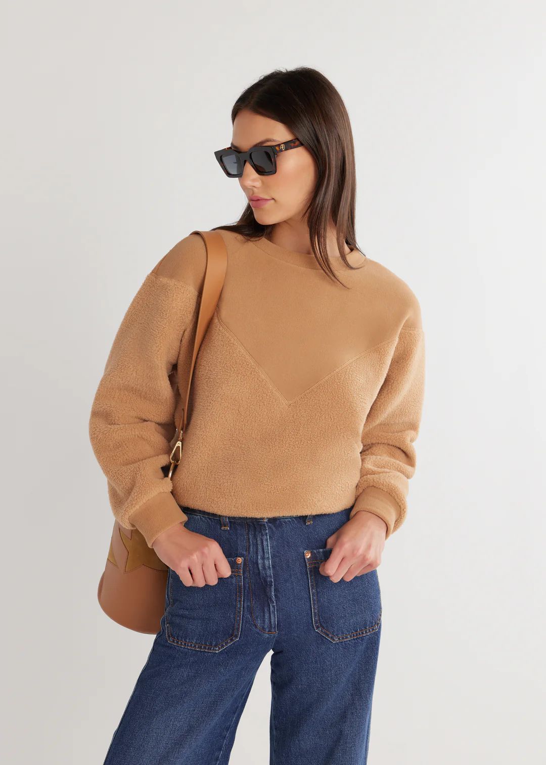 Saratoga Pullover in Sherpa Fleece (Camel) | Dudley Stephens
