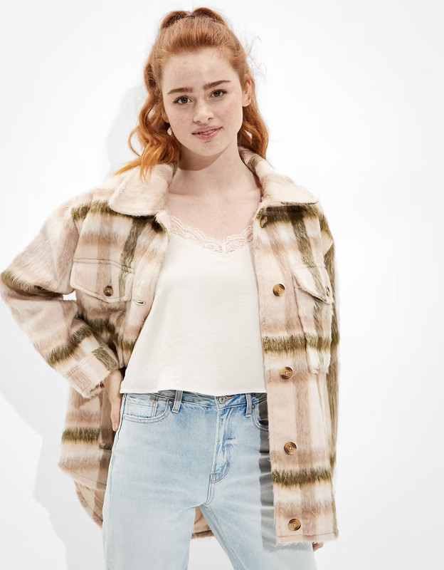 AE Brushed Plaid Shacket | American Eagle Outfitters (US & CA)